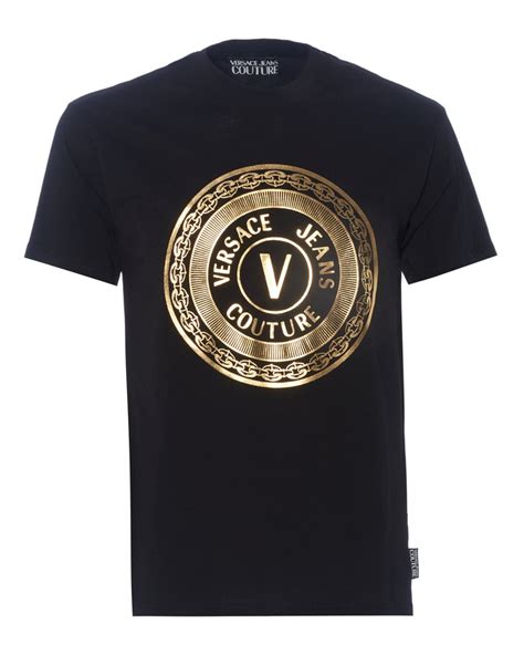 versace jeans black gold print t-shirt|Versace Jeans couture online shop.